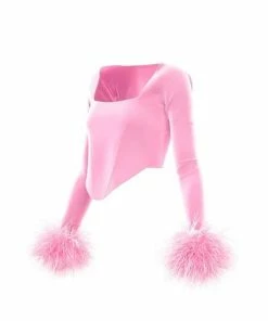 Adriana Hot Couture Hot Juicy 2.0 Velvet Fluffy Corset In Baby Pink