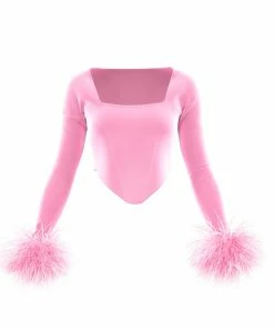 Adriana Hot Couture Hot Juicy 2.0 Velvet Fluffy Corset In Baby Pink