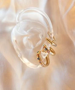 New Arrivals Seol + Gold Large Rainbow CZ Huggie Hoops Gold