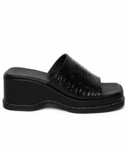 New Arrivals Dirt Black Croc-Embossed Mule