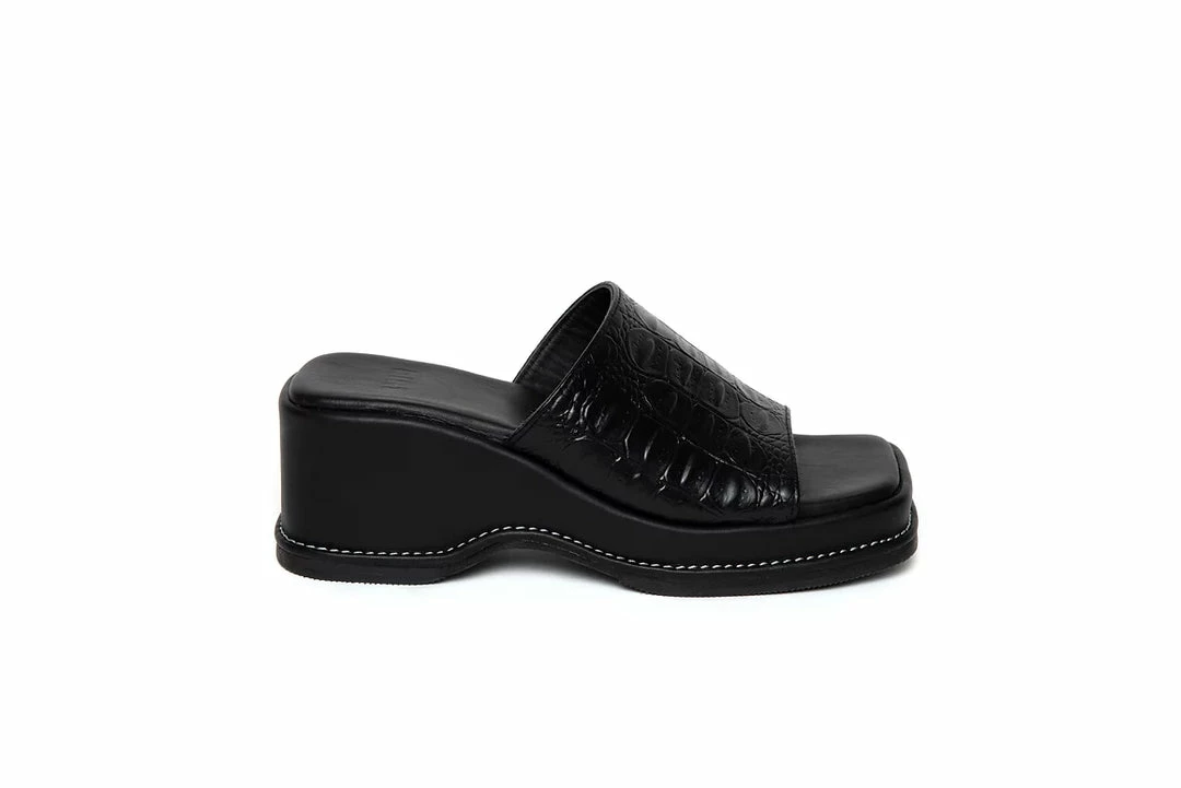 New Arrivals Dirt Black Croc-Embossed Mule