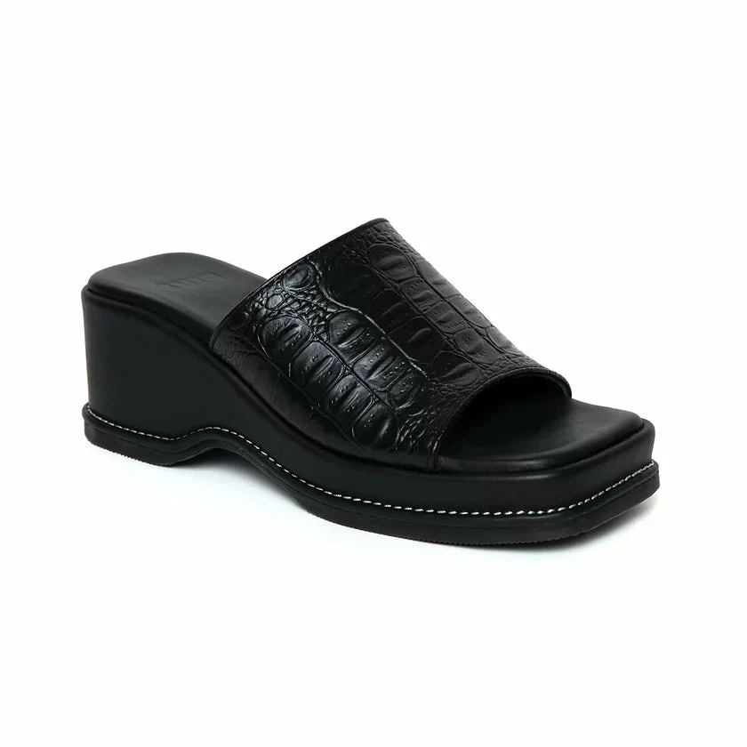 New Arrivals Dirt Black Croc-Embossed Mule