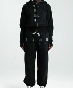 1106Airy Cropped Blingy Zip Hoodie Black