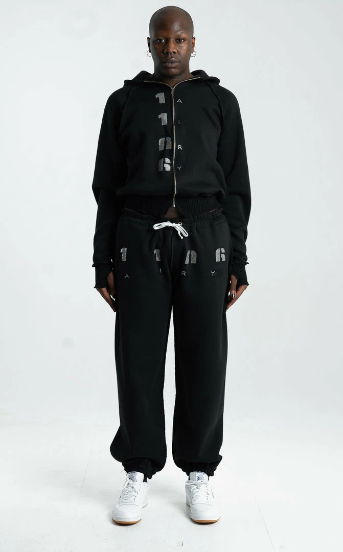 1106Airy Cropped Blingy Zip Hoodie Black