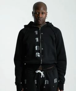 1106Airy Cropped Blingy Zip Hoodie Black