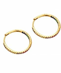 Seol + Gold Rainbow Cz Large Hoops Gold