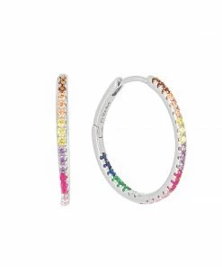 New Arrivals Seol + Gold Rainbow Cz Large Hoops Silver