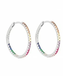 New Arrivals Seol + Gold Rainbow Cz Large Hoops Silver