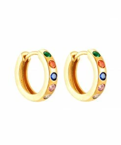 New Arrivals Seol + Gold Large Rainbow CZ Huggie Hoops Gold