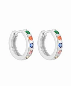 Seol + Gold Large Rainbow CZ Huggie Hoops Silver New Arrivals