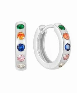 Seol + Gold Large Rainbow CZ Huggie Hoops Silver New Arrivals
