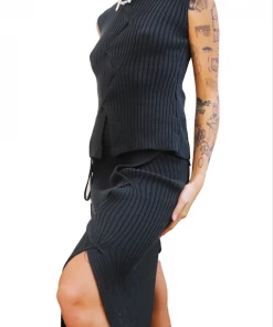 Samuday Charcoal Ribbed Skirt Apparel