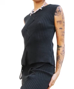 Samuday Charcoal Ribbed Top New Arrivals