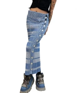 Samuday The Plated Skirt Blue New Arrivals