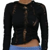 Samuday Black Crochet Top Long Sleeve