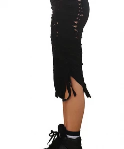 Samuday Black Crochet Midi Skirt