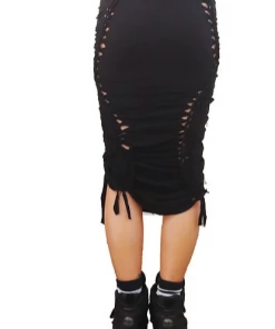 Samuday Black Crochet Midi Skirt