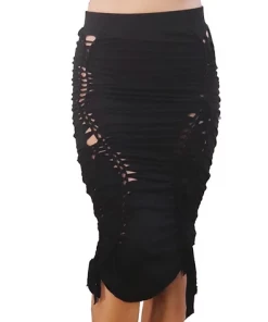 Samuday Black Crochet Midi Skirt