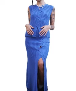 Samuday Blue Ribbed Skirt New Arrivals