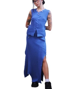 Samuday Blue Ribbed Top New Arrivals