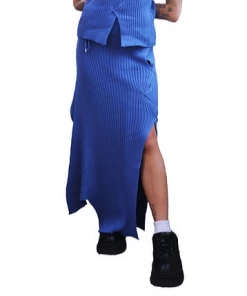 Samuday Blue Ribbed Skirt New Arrivals