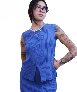 Samuday Blue Ribbed Top New Arrivals