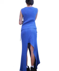 Samuday Blue Ribbed Skirt New Arrivals