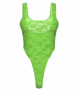 Adriana Hot Couture Rose Lace Bodysuit In Green