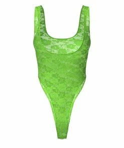 Adriana Hot Couture Rose Lace Bodysuit In Green