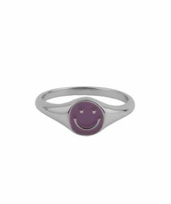 ALL THE LUCK IN THE WORLD Atlitw Silver Purple Smiley Ring New Arrivals