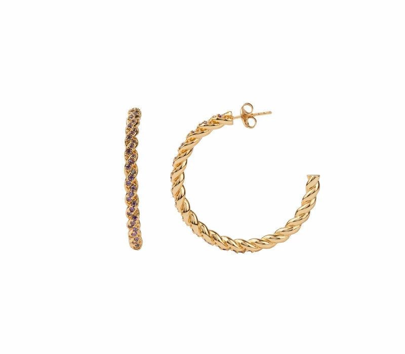 ALL THE LUCK IN THE WORLD Atlitw Aimé Gold Twisted Hoop Amethyst
