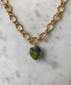 Holy Recycle Rainbow Swarovski Heart 18k Gold Plated Chunky Clara Necklace New Arrivals