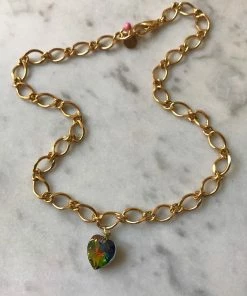 Holy Recycle Rainbow Swarovski Heart 18k Gold Plated Chunky Clara Necklace New Arrivals