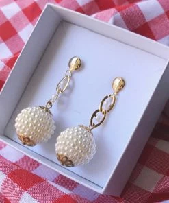Holy Recycle Pearl Disco Balls On Pearly Cutie Chain 18K Gold Filled Earrings